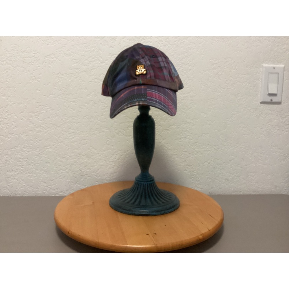 Teddy Fresh Plaid Hat Cap Bear Blue Maroon Multicolored Adjustable Cotton